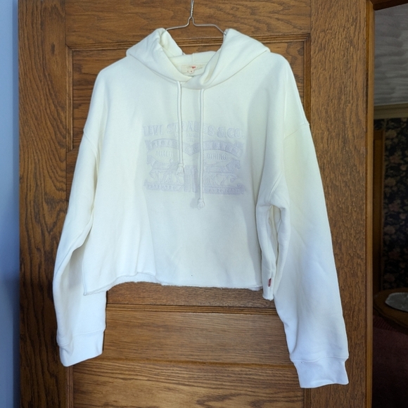 Levi's Two Horse Raw Cut Hem Hoodie White Women's M - Picture 2 of 8